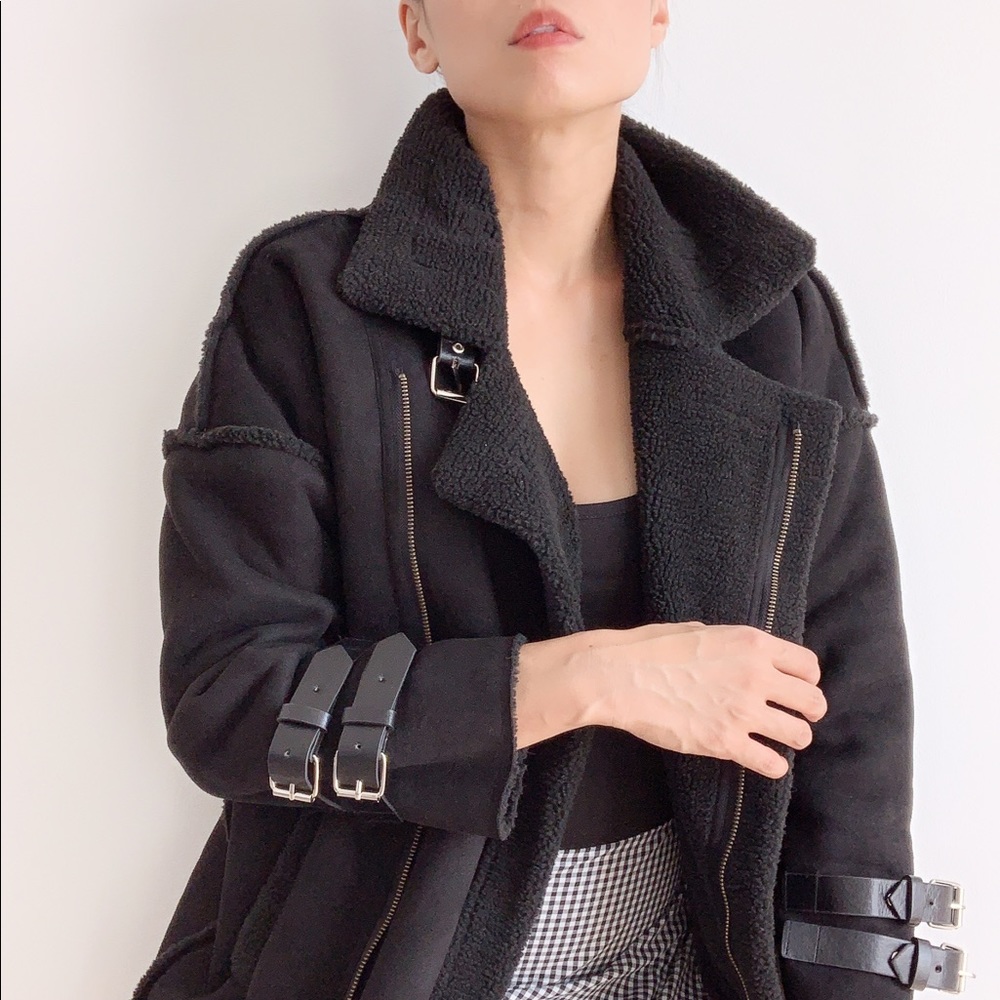 ARABELLE Suede Shearling Jacket Coat - Picture 2 of 4